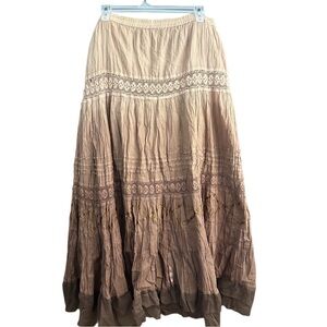 Bellessa Boho Ombre Tiered Layered Maxi Skirt in Beige to Brown Size Large